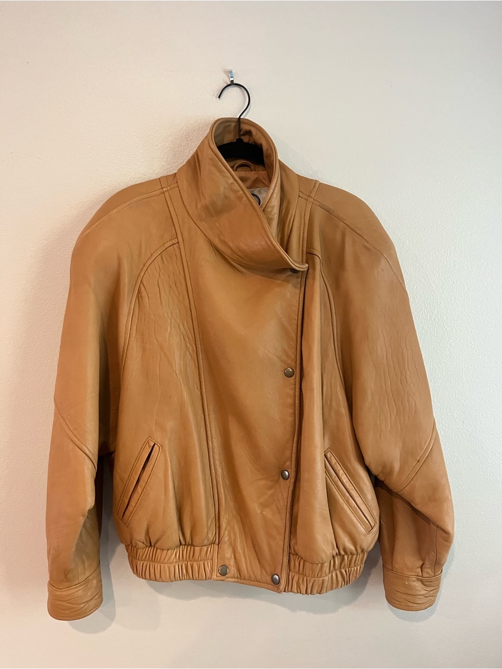 Soft Leather Vintage LNR Tan Genuine Leather Bomber Jacket Asymmetrical Size
